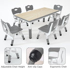 Kids Study Table and 6 Chairs Set,Height Adjustable Table and Chairs for Children and Toddlers,47.2"X23.6"Graffiti Desktop,Suitable for Daycare,Classrooms, Home
