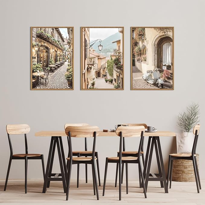 HPINUB Foreign Scenery Framed Canvas Wall Art Set,Vintage Travel City Wall Decor,Modern Minimalist Europe Street Picture Artwork Nature Landscape Art Print for Living Room,Bedroom-24 x36 x3