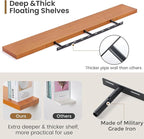 Fun Memories 55 Inches Floating Shelves - 8 Inch Deep Rustic Solid Pine Wood Wall Shelves for Storage - Farmhouse Wall Mounted for Living Room - Heavy-Duty Metal Bracket - 55" W x 8" D - Honey
