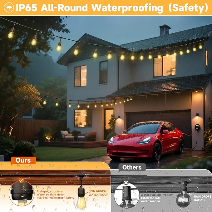 Outdoor Safety String Lights 50FT - 24V 20W Commercial Grade Low Voltage Strand with 20 S14 Shatterproof Bulbs for Tree Garden Yard | Warm Yellow 3500K Party Lights | IP65 Waterproof | UL Listed