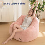 MAXYOYO Bean Bag Chair, Comfy Bean Bag Sofa with Back Support, Faux Fur Bean Bag Chair for Adults and Kids, Stuffed Floor Sofa for Living Room, Bedroom, Apartment, Pink