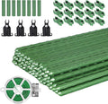 Garden Stakes 60 Pack, 16 Inch Each, DIY 3ft 4ft 5ft 6ft 7ft Sturdy Steel Plant Stakes with 50 Connectors, 30 Rotatable Clips, 10 A-Type Connecting Pipe and 164 Feet Twist Tie for Climbing Plants