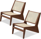 Rattan Chair 2Pcs, Mid-Century Accent Chair, Rattan Lounge Chair for Living Room, Boho Side Corner Comfy Chair for Bedroom and Balcony, Walnut