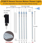 Christmas Lights Outdoor Meteor Shower Lights 24-Tube 576LEDs Snow Falling Rain Cascading Icicle Light for Xmas Tree Christmas Decorations Wedding Party Holiday Garden Decor, UL Plug Blue