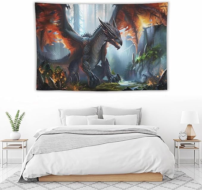Dinosaur Tapestry Dragon Tapestries Fabric Wall Hanging Aesthetic Space Indoor Outdoor Wall Art Tablecloth Bedspread Decoration for Boy’s Bedroom Dormitory Living Room Home Decor 40"x60"
