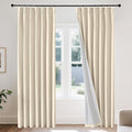 Joydeco Pinch Pleated Linen Curtains for Living Room, 100% Blackout Curtains 84 inches Long 2 Panel Thermal Insulated Pinch Pleat Drapes(Bleached Sand,40'' Wx84'' L)