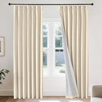 Joydeco Pinch Pleated Linen Curtains for Living Room, 100% Blackout Curtains 84 inches Long 2 Panel Thermal Insulated Pinch Pleat Drapes(Bleached Sand,40'' Wx84'' L)