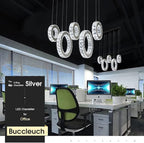 Buccleuch Modern Crystal Chandelier, Dimmable LED Ceiling Light Fixture 5-Ring Adjustable Stainless Steel Pendant Light, Silver Crystal Chandeliers for Dining Room, Bedroom, Living Room - Cool White