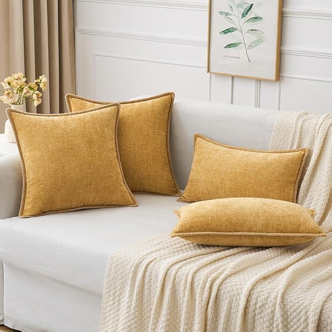 MIULEE Pack of 2 Couch Throw Pillow Covers 16x16 Inch Gold Farmhouse Decorative Pillow Covers with Stitched Edge Soft Chenille Solid Dyed Fall Pillow Covers for Sofa Bed Living Room