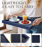 Coffee Table Tray - Large Ottoman Tray for Living Room - Wood Serving Tray with Handles(2 Sets) - Wooden Trays for Coffee Tables, 4 Round Coasters Included, Deep Blue