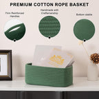 4 Pack Small Storage Shelf Baskets for Organizing, Mini Woven Rope Storage Bins for Towels, Cute Decorative Closet Organizer，Baby Nursery, Gift Empty Baskets -11.81''Lx7.87''Wx4.72''H-Green