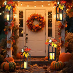 Fall Decorative Lanterns Outdoor, Waterproof 17.7" Decorative Lantern Indoor Decor Metal Hanging Candle Holder LED Flameless Candle Lantern for Patio, Porch, 2 Packs