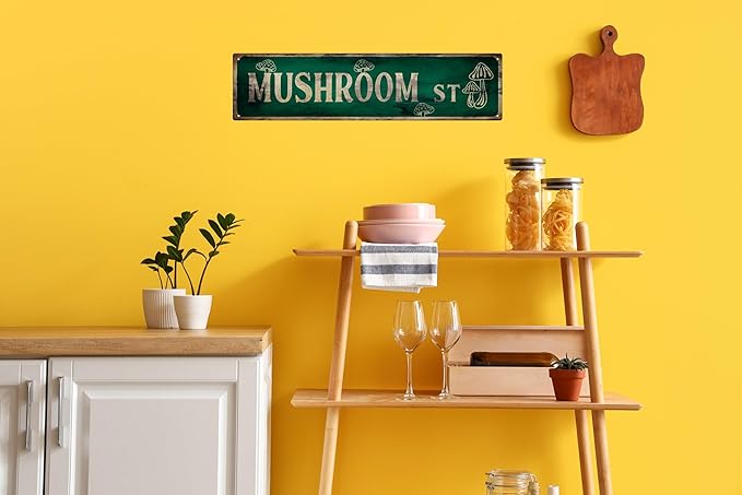 Vintage Tin Sign Retro Metal Mushroom St Signs Stylish Wall Art Plaques for Home Decor Bathroom Kitchen House and Gothic Wall Decor or as a Unique Poster 16x4 in