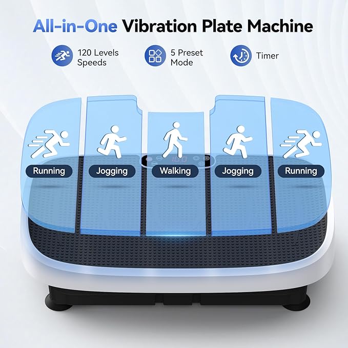 Vibration Plate Exercise Machine - 330lbs Weight Capacity, 120 Speed Levels, 5 Program Modes - Full Body Workout for Home Fitness, Toning & Wellness, LED Display, Low Noise Motor