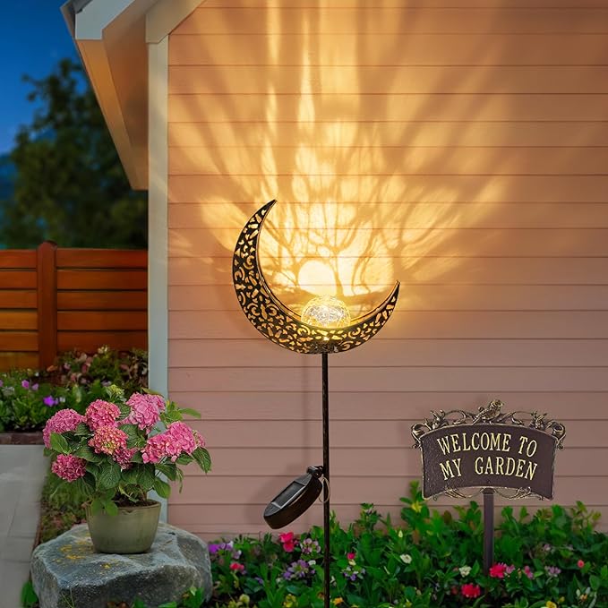 Homeimpro Moon Solar Lights Outdoor Garden Decor Gifts for Mom Women,Waterproof Stakes Yard Decorations for Lawn, Patio Accessories, Backyard Ornaments Birthday Gifts Mother Grandma (Bronze)