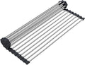 Searik Roll up Dish Drying Rack, Over The Sink Rolling Dish Drainer Rack Multipurpose Foldable Kitchen Stainless Steel Dish Rack Sink Drying Rack for Kitchen Sink Counter (17"x 15.7")