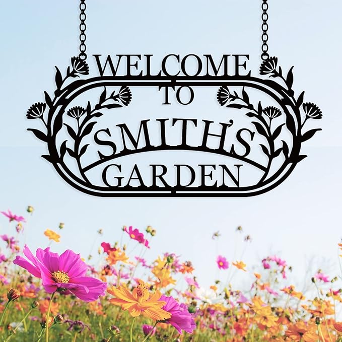YTDESIGN Personalized Garden Sign, 42.0 x 12.0 inches, Stainless Steel, Decorative Outdoor Signage
