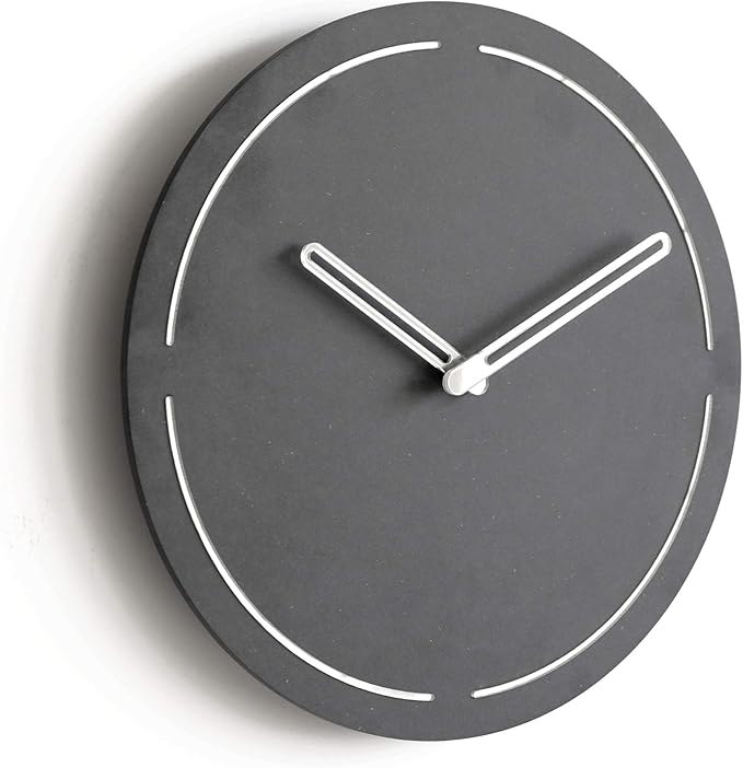 Stephanie Imports Modern Minimalist Dark Concrete Gray Silent Wall Clock (Silver)