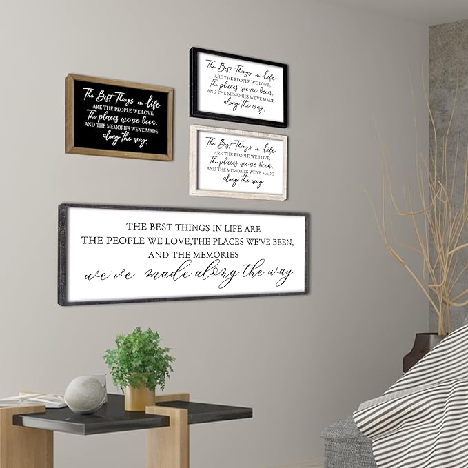 The Best Things in Life Wall Decor Sign 32 x 12 Inch Memories Inspirational Quotes Wood Framed Family Entryway Living Room Home Wall Art for Farmhouse Bedroom Room (Black)