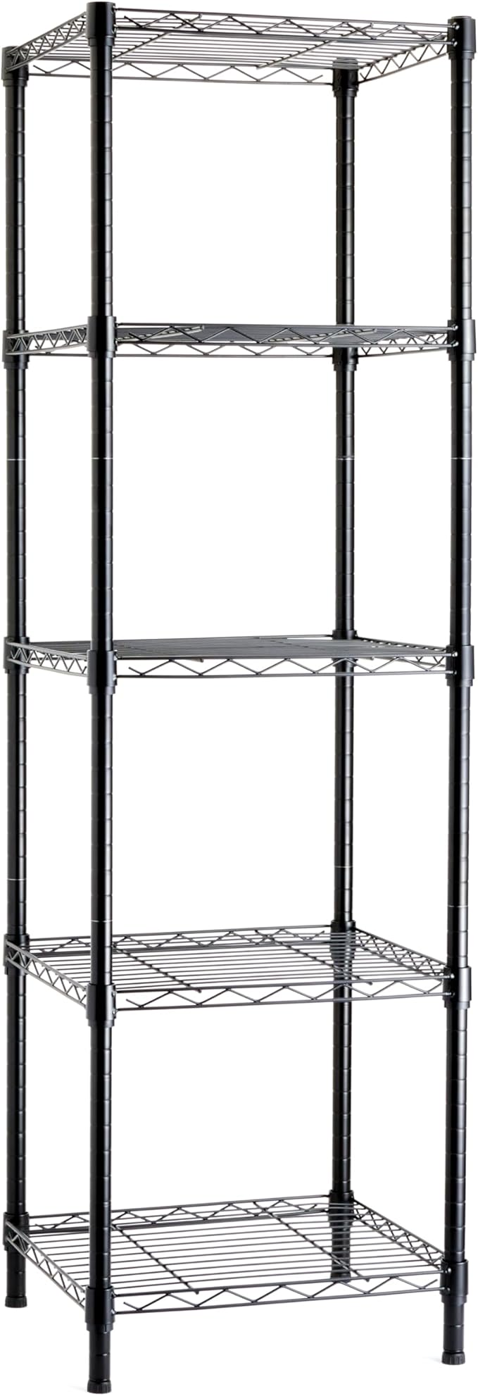 Amazon Basics 5-Shelf Tower Adjustable Storage Shelving Unit, Black, 16 D x 16 W x 54 H in