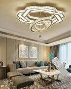 Flashing God Crystal Chandeliers Dia 32" Silver Elegant Chandelier Flush Mount Ceiling Light for Bedroom Living Room Dining Room Hallway Dimmable 3 Rings LED Celing Lighting Fixtures