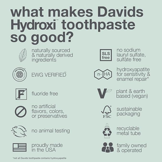Davids Hydroxi Fluoride Free Nano Hydroxyapatite Toothpaste for Enamel Health & Whitening, Antiplaque, SLS Free, Kid Friendly Orange Vanilla Flavor, 4 oz, Made in USA