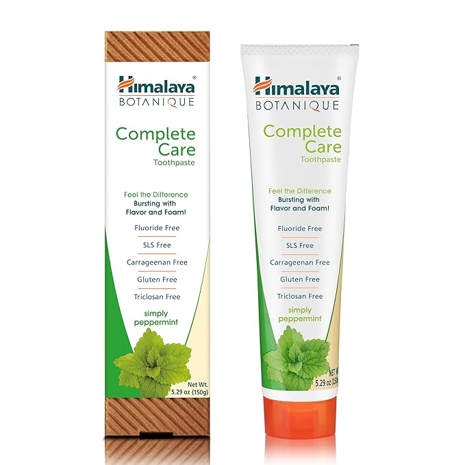 Himalaya Botanique Complete Care Toothpaste, Herbal, Peppermint Flavor, Fights Plaque, Freshens Breath, Fluoride Free, No Artificial Flavors, SLS Free, Cruelty Free, Foaming 5.29 Oz, 2 Pack…