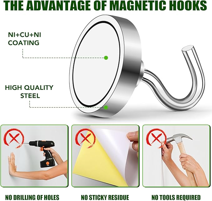 MIKEDE Magnetic Hooks Heavy Duty, 40lbs Earth Magnets with Hooks for Refrigerator, Strong Magnets with Rust Proof Metal Hooks for Cruise Cabins, Classroom, Outdoor - Pack of 20