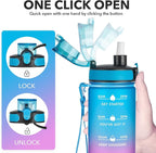 Enerbone Water Bottle, Leakproof BPA & Toxic Free, Motivational Water Bottle with Times to Drink and Straw, Fitness Sports Water Bottle with Strap for Office, Gym, Outdoor Sports