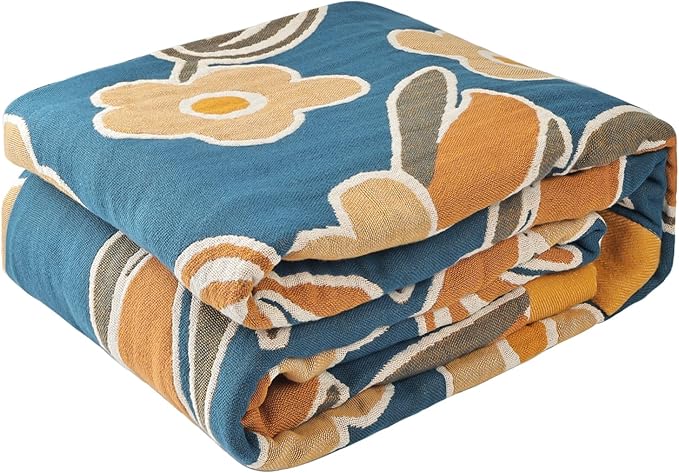 Boho Throw Blanket for Bed - 100% Pure Cotton Ultra Soft Rustic Quilt - Farmhouse Decor Bed Blankets, All Season Rustic Throw for Sofa Couch Chair(91''x 98'', Floral)