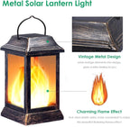 TomCare Solar Lights Metal Flickering Flame Solar Lantern Outdoor Hanging Lanterns Lighting Heavy Duty Solar Powered Waterproof LED Flame Lights for Patio Garden Christmas Decorations, 2 Pack (Bronze)