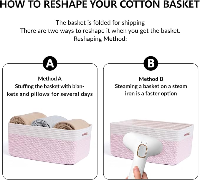 Large Storage Baskets for Shelves, Closet Organizers Bins for Clothes Blanket Towels, Baby Nursery, Toy Baskets Box, Woven Rope Baskets, 17 x 13 x 7.5”, 3 Packs Woven Pink