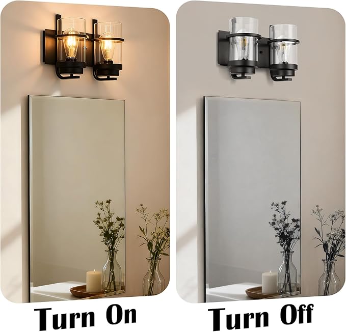Bathroom Vanity Light Fixtures,2 Light Bathroom Vanity Lights,Black Farmhouse Sconce Over Mirror(Bulbs not Included)