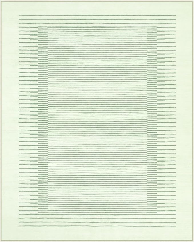 Wonnitar Washable Striped 8x10 Rugs for Living Room, Non-Slip Soft Sage Green Bedroom Rug, Low Pile Minimalist Floor Carpet for Nursery Playroom Dining Room Department (Green, 8' x 10')