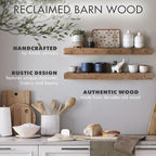 Urban Legacy Reclaimed Barnwood Planks | Floating Shelves for Wall w/Flush Mount Shelf Bracket Set Included | Set of 2 (Natural, 40"x7"x 2")