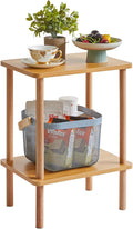 IBUYKE 2-Tier Side Table, Solid Wood Tall End Table with Storage Shelves, Nightstand Bedside Table for Living Room Bedroom Office, No-Tool Assembly, Natural UWST002N