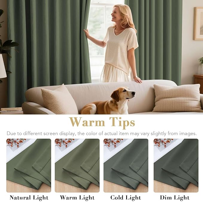H.VERSAILTEX Blackout Curtains for Bedroom Thermal Insulated Room Darkening Living Room Curtains 72 Inch Long Grommet Privacy Protection Window Curtain Panels for Nursery, 2 Panels, Bronze Green