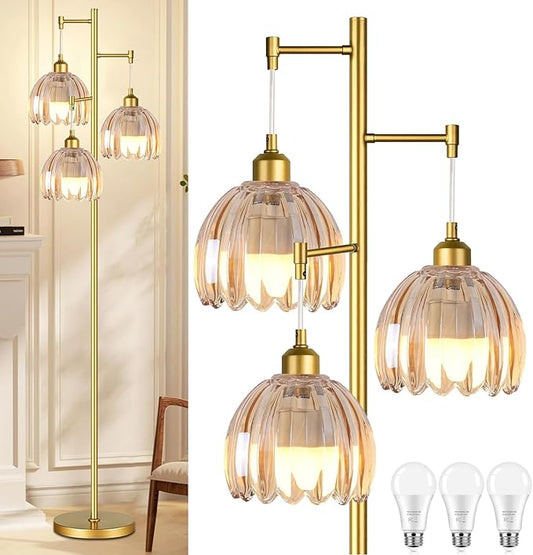 Floor Lamp for Living Room Bedroom Rattan Boho Standing Lamp with Remote Dimmable Black Wicker Arc Bamboo Lamp Shade Floor Light Adjustable Tall Lamp Farmhouse Industrial Floor Lamps Bohemian