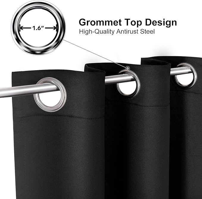 ChrisDowa Small Window Curtains for Kitchen and Bedroom - Grommet Short Thermal Insulated Room Darkening Curtains (2 Panels, Black, 42 x 36 Inch)