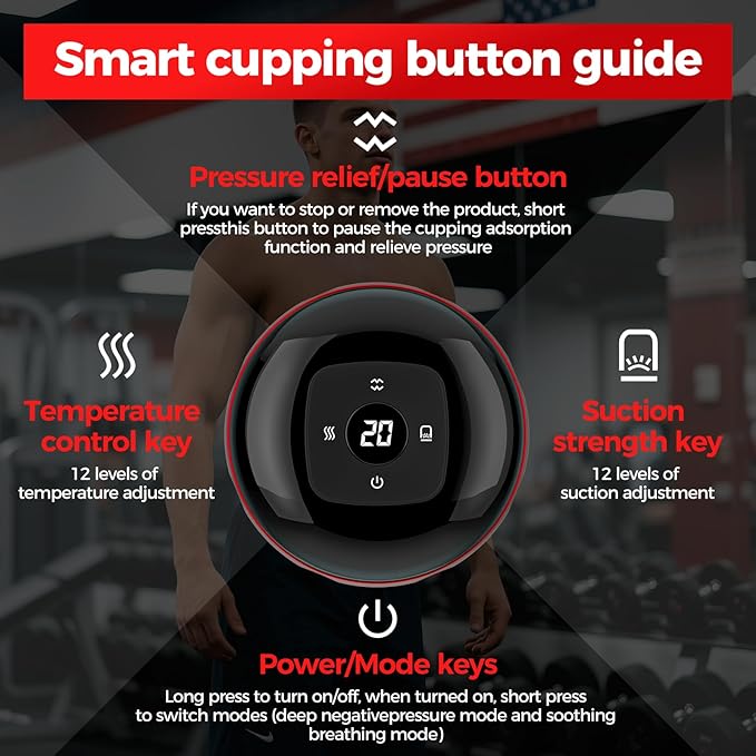 5-in-1 Smart Cupping Therapy Set, 12-Level Temperature & Suction Control, Massage Cupping Kit for Targeted Pain Relief, Neck/Shoulder/Back Muscle Soreness & Blood Circulation Improvement