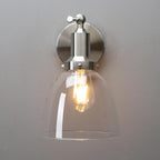 PERMO Industrial Vintage Slope Pole Wall Mount Single Sconce with 6.7" Oval Dome Clear Glass Shade Wall Sconce Light Lamp Fixture (Brushed Nickel)