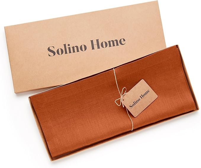 Solino Home Linen Cinnamon Table Runner 144 Inches Long - 100% Pure Linen Extra Long Table Runner 14 x 144 Inch for Fall, Autumn, Halloween, Thanksgiving - Fete