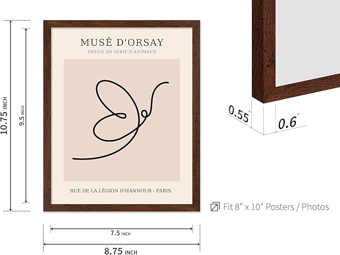 Poster Master Vintage Poster - Retro One Line Butterfly Drawing Print - Butterfly Line Art - Minimal Gift for Him, Her, Animal Lover - Abstract Decor for Home, Office, 11x14 Brown Framed