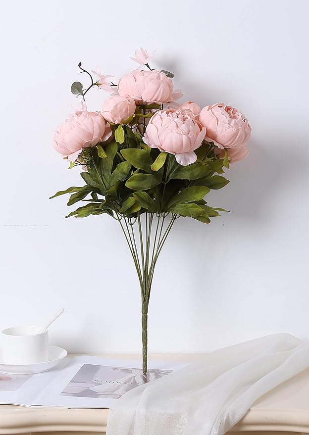 Duovlo Artificial Peony Silk Flowers Fake Flowers Vintage Wedding Home Decoration,Pack of 1 (New Pink)