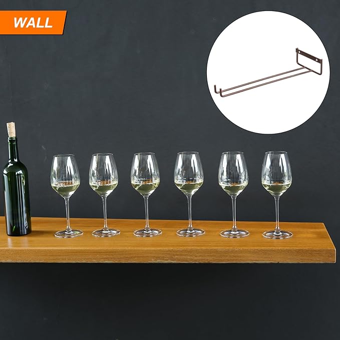 uxcell 5Pcs Wine Glass Rack, 11.02 Inch Iron Wine Glasses Rack Under Cabinet Stemware Rack - Wall Mountable Wine Glass Holder Storage Hanger for Bars Coffee Restaurants Kitchens, Bronze