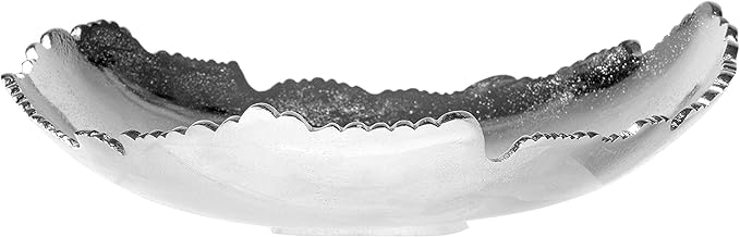 Red Co. 12” Decorative Antique Silver Allure Torn Hammered Metal Centerpiece Bowl with Sculpted Edges