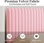 Twin Size Bed Frame, Velvet Upholstered Platform Bed with Vertical Channel Tufted Headboard and Footboard, No Box Spring Required, Easy Assembly, Pink