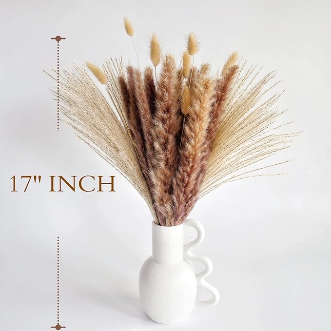 Natural Dried Pampas Grass Decor, Brown Pampas Grass， Bunny Tails Dried Flowers, Reed Grass Bouquet for Wedding Boho Flowers Home Table Decor, Fall Decor，Rustic Farmhouse Party (100 in Total )