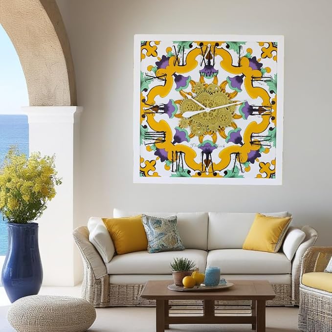 The Gears Clock Wall Clock Italy Collection with Moving Gears (Vietri, 36 inch Square)