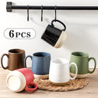Hasense Ceramic Coffee Mugs Set of 6, 15 oz Large Porcelain Mugs with Handle for Women Men, Colorful Coffee Cups for Latte, Tea, Cappuccino, Microwave & Dishwasher Safe
